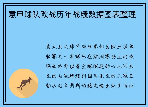 意甲球队欧战历年战绩数据图表整理